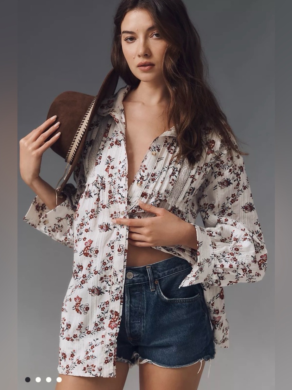 Anthro Pilcro Collared Pintuck Blouse White Combo 1X NWT Floral Lace Boho Top